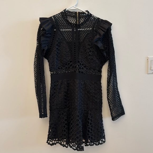 Haute Rogue Black Mini Long Sleeve Lined Ruffle Sheer NEW size medium - Picture 3 of 14